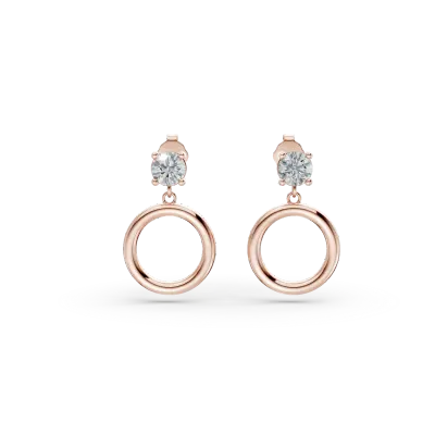 Cercei rotunzi din aur roz cu zirconia solitaire