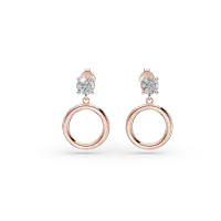 Cercei rotunzi din aur roz cu zirconia solitaire