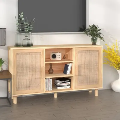 vidaXL Servantă, maro, 105x30x60 cm, lemn masiv pin și ratan natural