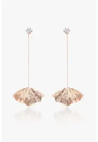 Cercei long Ginkgo din argint placat cu aur 18k si zirconia - Design