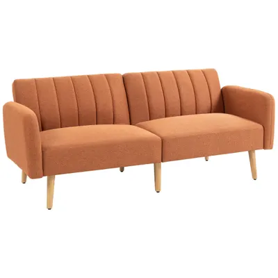 HOMCOM Canapea Extensibilă 2 Locuri Design scandinav Spătar reglabil în 3 poziții Picioare din lemn Material aspect in maro | Aosom Romania