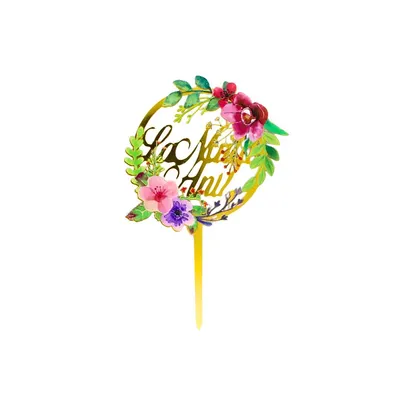 Cake Topper tort cerc floricică roz