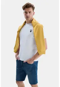 Tricou de bumbac cu decolteu la baza gatului - Alb optic