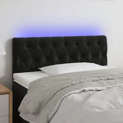 vidaXL Tăblie de pat cu LED, negru, 90x7x78/88 cm, catifea
