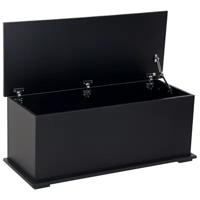 HOMCOM Cutie de depozitare cutie pentru jucării cu capacitate mare de depozitare și balamaua blocată din lemn 100 x 40 x 40 cm negru | Aosom Romania