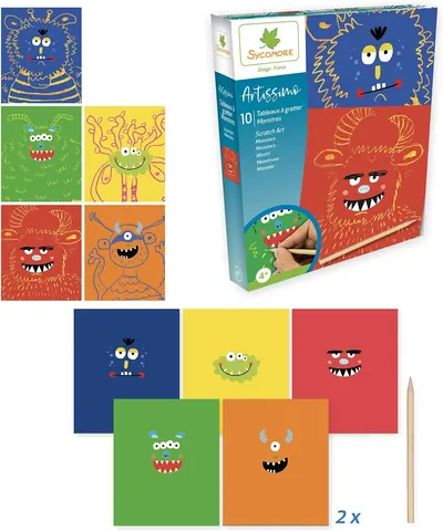 Set de creație prin răzuire - 10 tablouri cu monștri