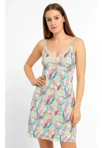 Camasa de noapte cu bretele si imprimeu floral - din bumbac - Roz
