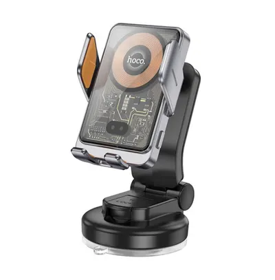 Suport Telefon pentru Bord, Hoco HW8, Incarcare Wireless Rapida, 15W, Gri Engros