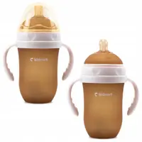 Biberon anti-colici pentru bebelusi de la 6 luni Kidnort Eple, nivel de debit 5, cu pai moale din silicon si biluta gravitationala incorporata, maner ergonomic detasabil, capacitate 250 ml, BeigePink