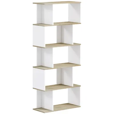 HOMCOM Bibliotecă stil scandinav mobilier de depozitare 5 rafturi anti-răsturnare Încărcare 25 kg aspect lemn & Alb | Aosom Romania
