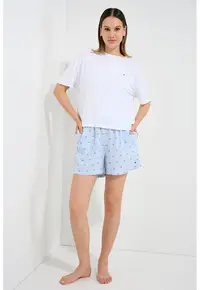 Pijama lejera cu logo discret - Alb/Albastru