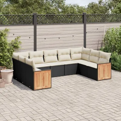 Gossi set mobilier de gradina cu perne, 9 piese, negru, poliratan
