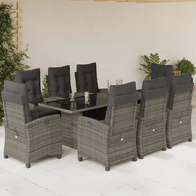 Gossi set mobilier gradina cu perne, 9 piese, gri, poliratan