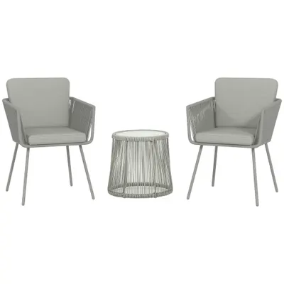 Outsunny Set Mobilier de Grădina cu 2 Scaune și Măsuță de Cafea cu Blat din Sticlă, Ø49x47 cm, Gri | Aosom Romania