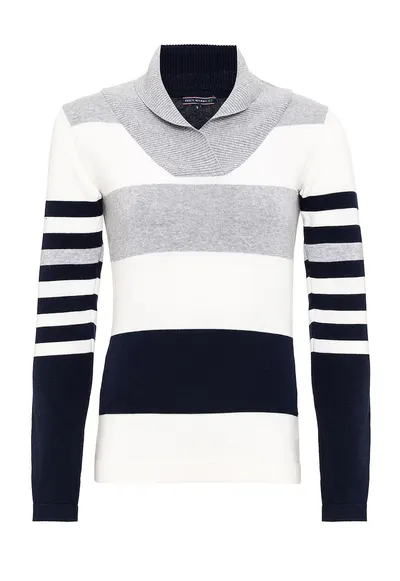 Pulover slim fit cu model in dungi - Negru/Gri deschis