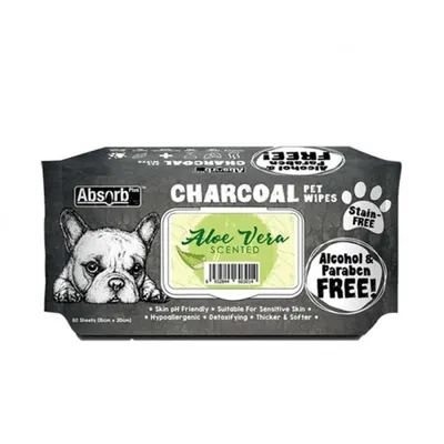 Servetele Umede pentru Caini Absorb Plus Charcoal, Aloe Vera, 80 Bucati