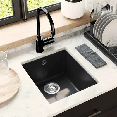 vidaXL Chiuvetă 80% Quartz și 20% Rășină 370 x 460 mm Negru