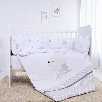 Lenjerie pătuț Lorelli - Lili, cu protecție laterală, Little Rabbits, gri