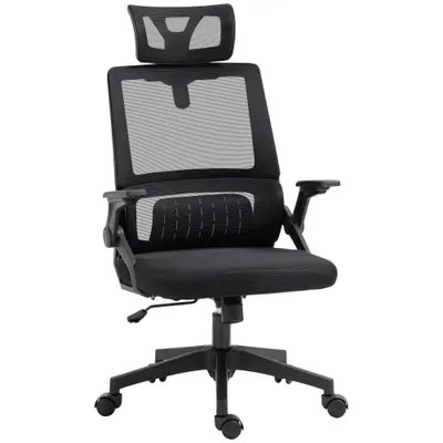 Vinsetto Fotoliu de birou reglabil cu husa din plasa poliester, spatar ergonomic inclinabil pivotant Negru | Aosom Romania