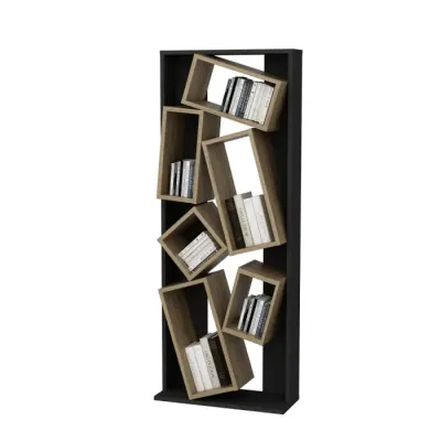 Biblioteca CARMEN, negru + stejar, 63x24x153,6 cm
