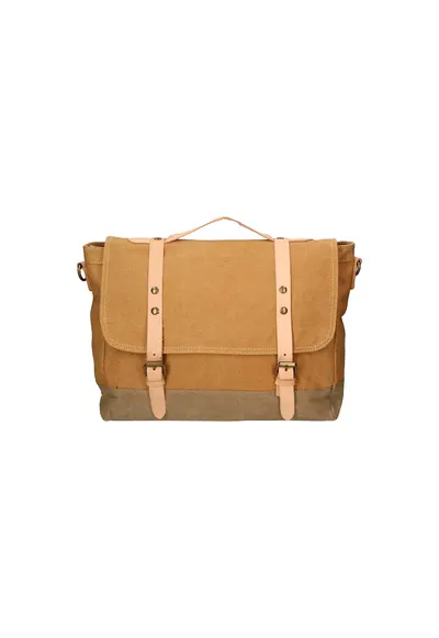 Geanta messenger unisex cu garnituri de piele - Caramel