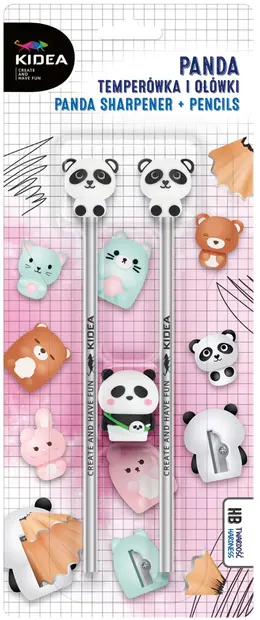 Set creioane cu figurină Kidea – Panda, HB, 2 buc, cu ascuțitoare