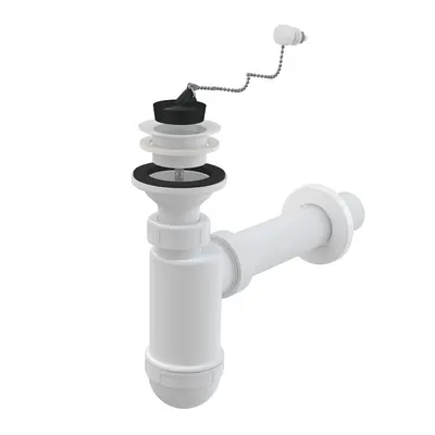 Sifon lavoar O40 mm cu ventil, sita plastic si dop cu lant Alcadrain A42R