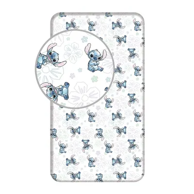 Cearceaf pentru copii alb din bumbac pentru pat de o persoană cu elastic 90x200 cm Lilo and Stitch "Ohana White" – Jerry Fabrics