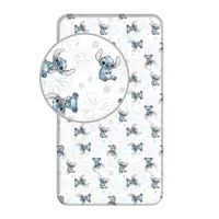 Cearceaf pentru copii alb din bumbac pentru pat de o persoană cu elastic 90x200 cm Lilo and Stitch "Ohana White" – Jerry Fabrics