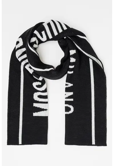 Fular din amestec de lana cu model logo - Negru/Alb murdar