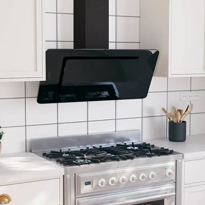 vidaXL Hotă de perete negru 90 cm oțel inoxidabil și sticlă securizată
