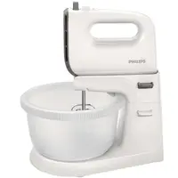Mixer cu bol Philips Viva Collection HR3745/00, 450 W, Bol actionare automata, 5 viteze, Functie Turbo, Alb/Gri