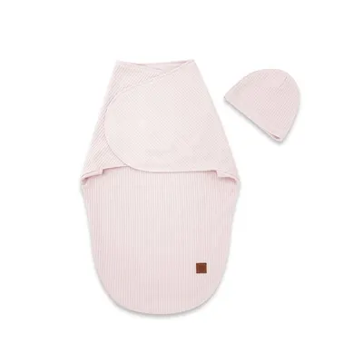 Sistem de infasare si caciulita, MimiNu, Pentru bebe, 0 - 3 luni, Leo, Din bumbac interlock certificat Oeko Tex Standard 100, Soft Powdery Pink