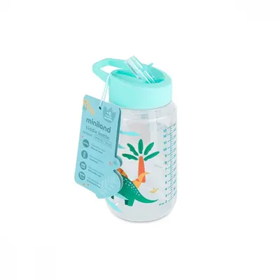 Sticla de tranzitie cu pai Miniland Kiddie Dinosaur 450 ml
