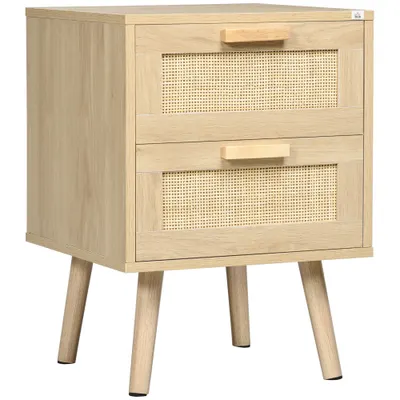 HOMCOM Noptiera pentru Dormitor cu 2 Sertare, Masuta de cafea in Stil Boho Elegante, 40x40x56cm, Culoare Lemn Natur | Aosom Romania