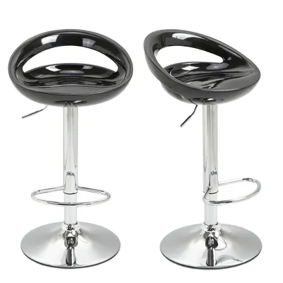 Set 2 scaune de bar, Rotire 360 °, Structura din metal, plastic ABS, negru 46x41x76-96cm HOMCOM | Aosom Romania