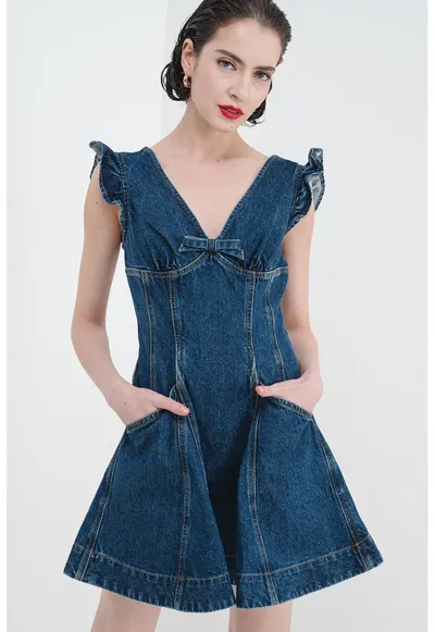 Rochie evazata de denim - Albastru inchis