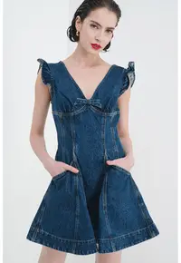 Rochie evazata de denim - Albastru inchis