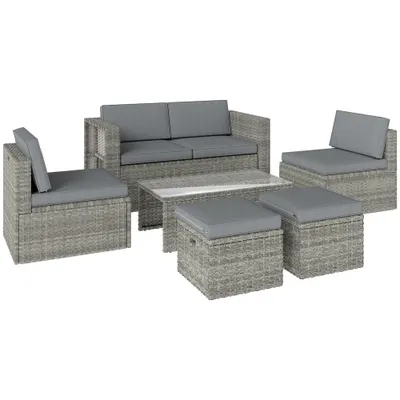 Outsunny Set de Grădină din Ratan 6 Locuri, Design Compact, Gri Închis | Aosom Romania