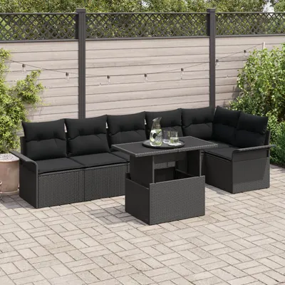 Gossi set de canapea de gradina cu 7 piese cu perne, negru, ratan polimeric