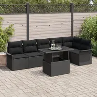 Gossi set de canapea de gradina cu 7 piese cu perne, negru, ratan polimeric