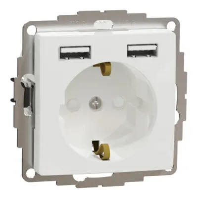 Sedna Design, Priza 2P+E+2 USB 2.4A, cu obturatoare, alb