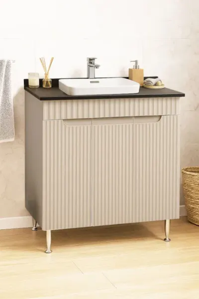 Set Baza front MDF si Lavoar seria 633, montat, 80 cm, crem