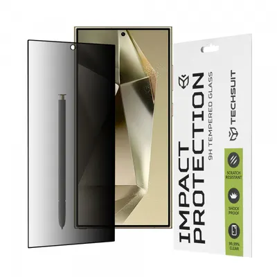 Folie de protectie Ecran Privacy Techsuit pentru Samsung Galaxy S24 Ultra S928, Sticla Securizata, Full Glue, 111D