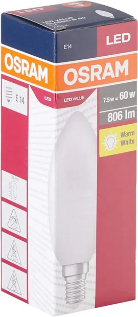 Bec LED Osram Value Classic B, E14, 7W (60W), 806 lm, lumina calda (2700K)