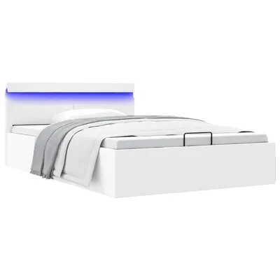 vidaXL Cadru pat hidraulic ladă cu LED alb 140x200 cm piele ecologică