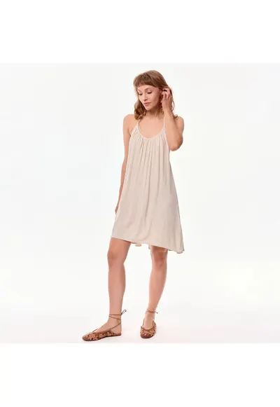 Rochie din amestec de in Sola - Bej
