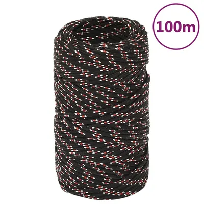 vidaXL Frânghie de barcă, negru, 2 mm, 100 m, polipropilenă