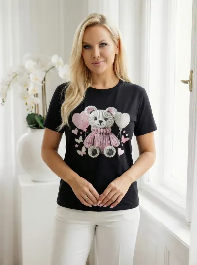 Tricou negru din bumbac cu ursul...