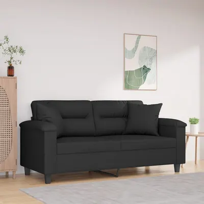 Gossi canapea cu 2 locuri, cu perne, negru, 140 cm, microfibra